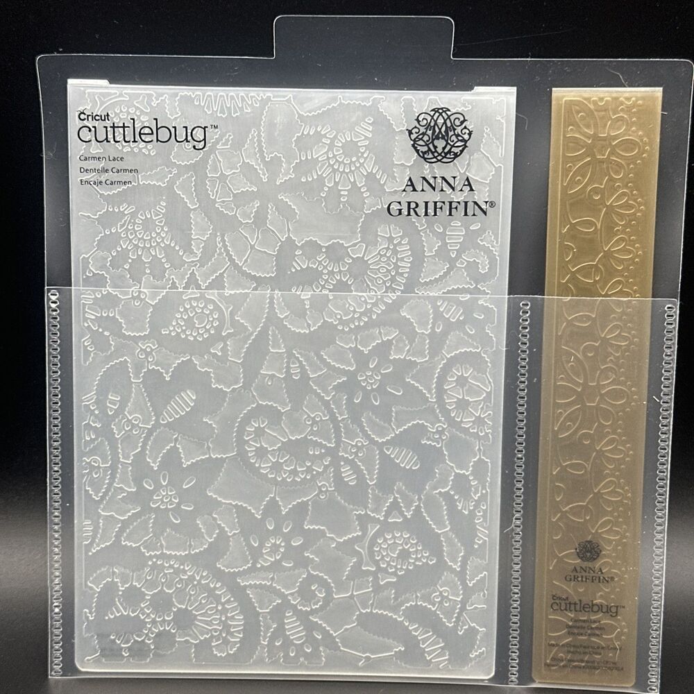 Cricut Cuttlebug Anna Griffin Embossing Folder Carmen Lace with storage envelope